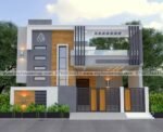 image of 1 floor elevation design modern home design with gray white and wooden color theme