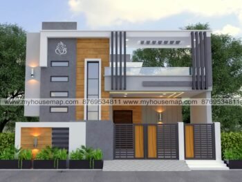 image of 1 floor elevation design modern home design with gray white and wooden color theme