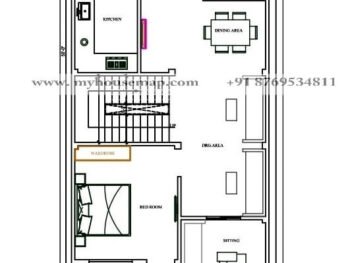 23×50 ft house plan, 3bhk, est facing map