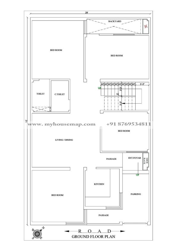 29X50 ft home plan with 4 bhk and two wheeler parking