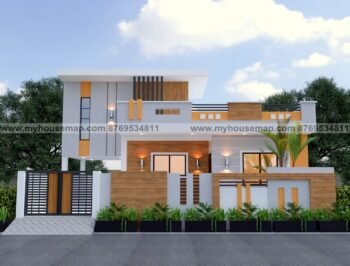 best elevation design services online 3 front elevation 1 floor with image for 30 ft front house, gray and yellow color theme, wooden tiles.
