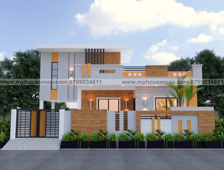 house color and painting design 6 front elevation 1 floor with image for 30 ft front house, gray and yellow color theme, wooden tiles.