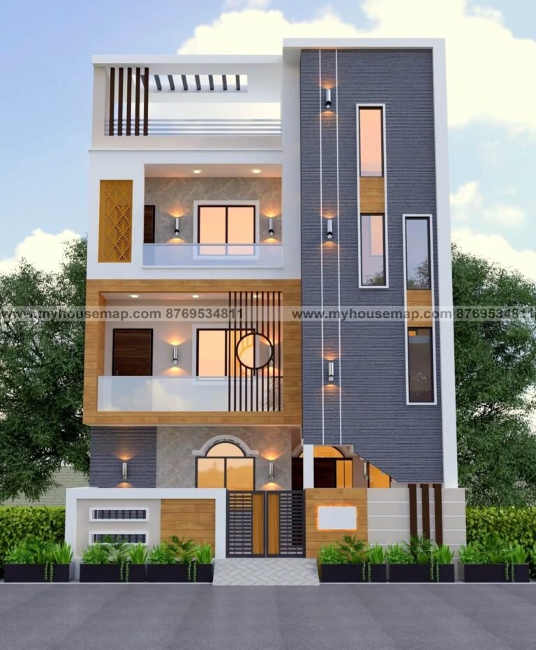 house color and painting design 13 g+2 new house design image for modern elevation, beautyful front section design with glass and stone cladding, wooden tiles.