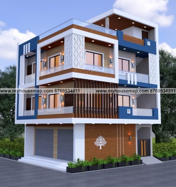 3 floor commercial cum residential front design, image for