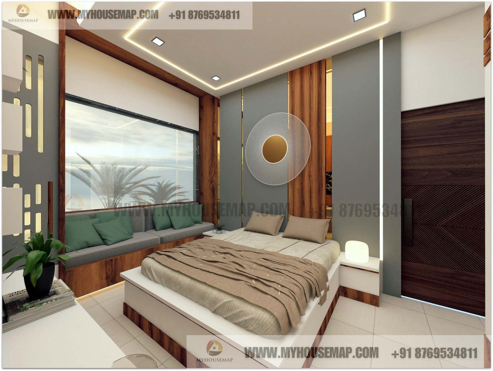 image of luxury bedroom interior design modern concept perfect bed backwall with wide window unique ceiling design