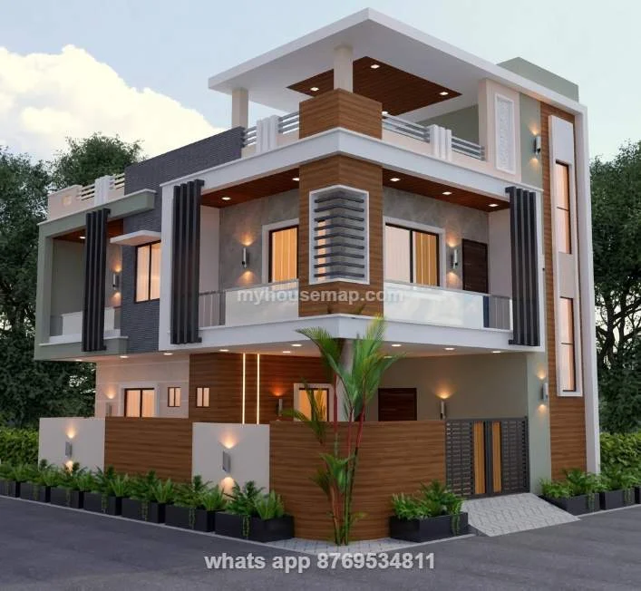 2 Floor Elevation Design For Corner House