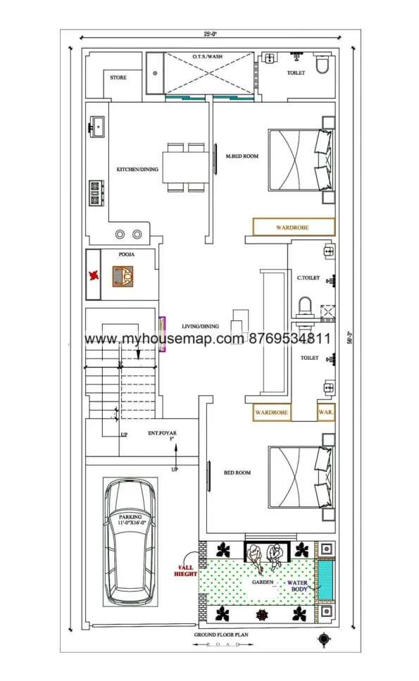 25×56 Ft 2 Bhk House Plan Design