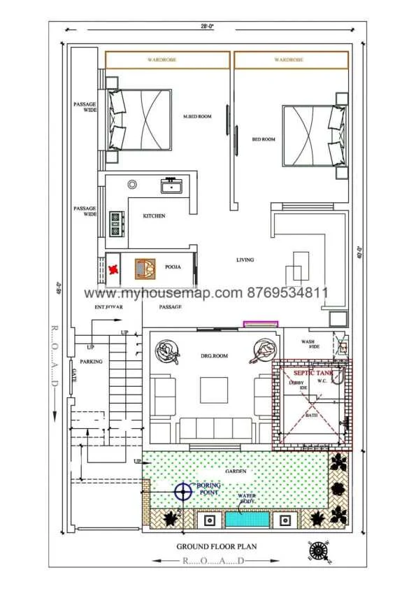 28×40 Ft 2 Bhk Floor Plan