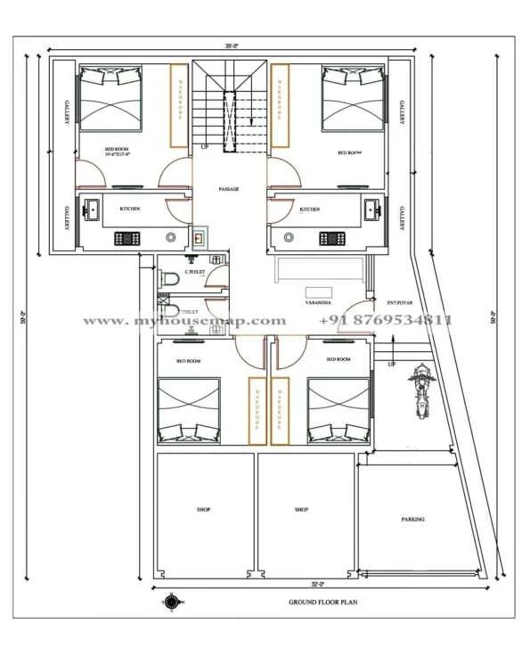 32×50 Ft House With Shop Floor Plan