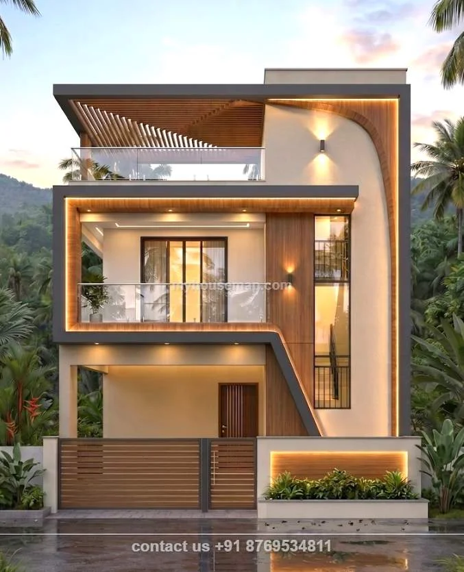 3d Front Elevation With Staircase