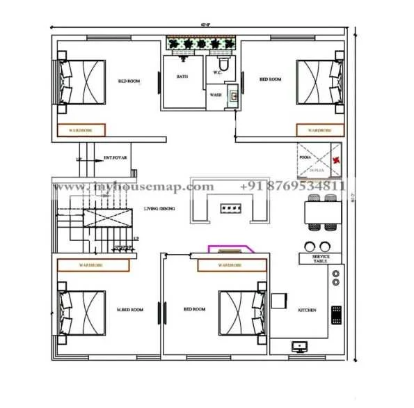 40×44 Ft Home Map