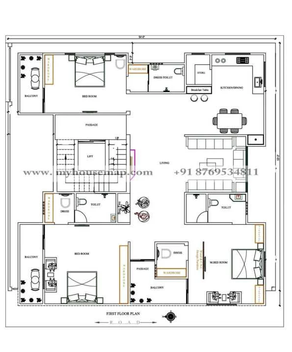 54×50 Ft Floor Plan