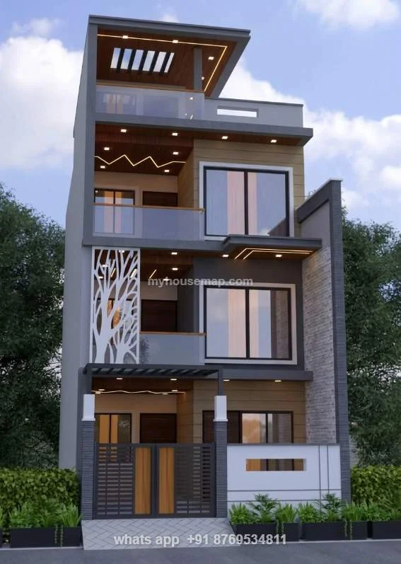 Modern 3 Floor House Elevation Design