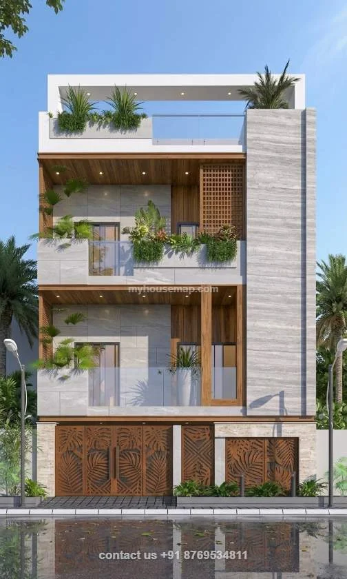 Modern Front Elevation With Tiles