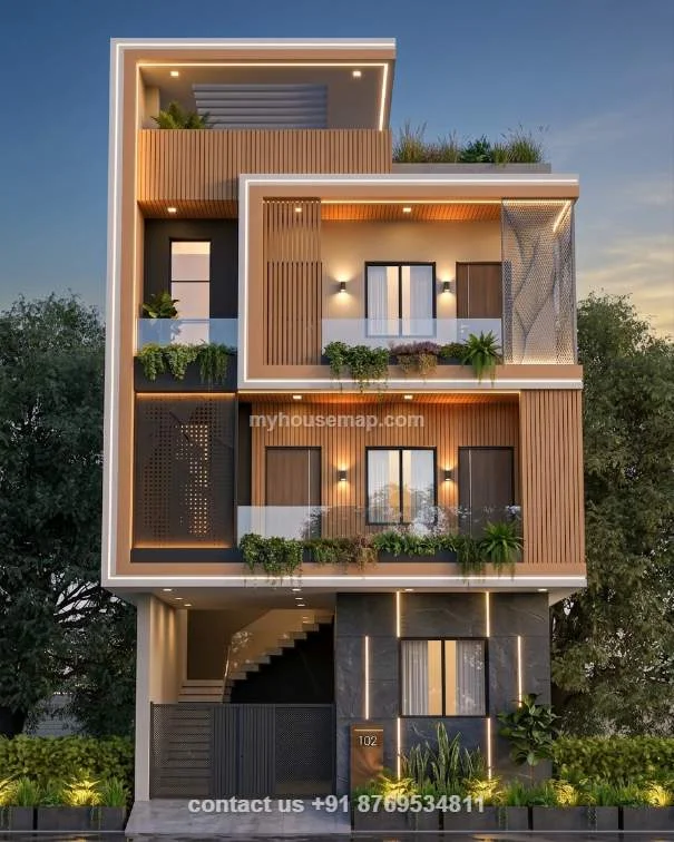 Contemporary G+2 Home Elevation