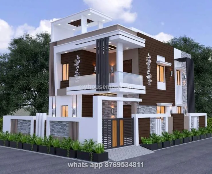 G+1 Corner Home Elevation Design