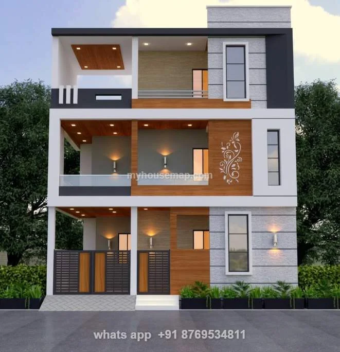 Simple House Front Design Triple Floor
