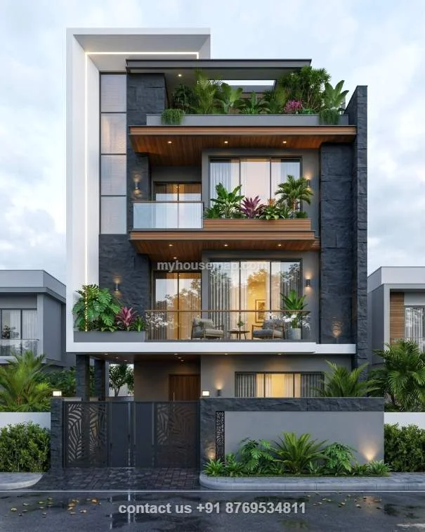 Triple Story House Front Elevation
